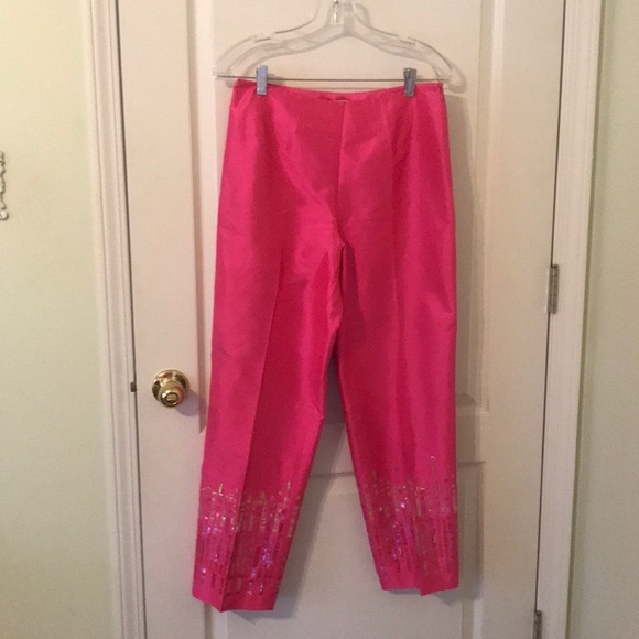 hot pink silk pants